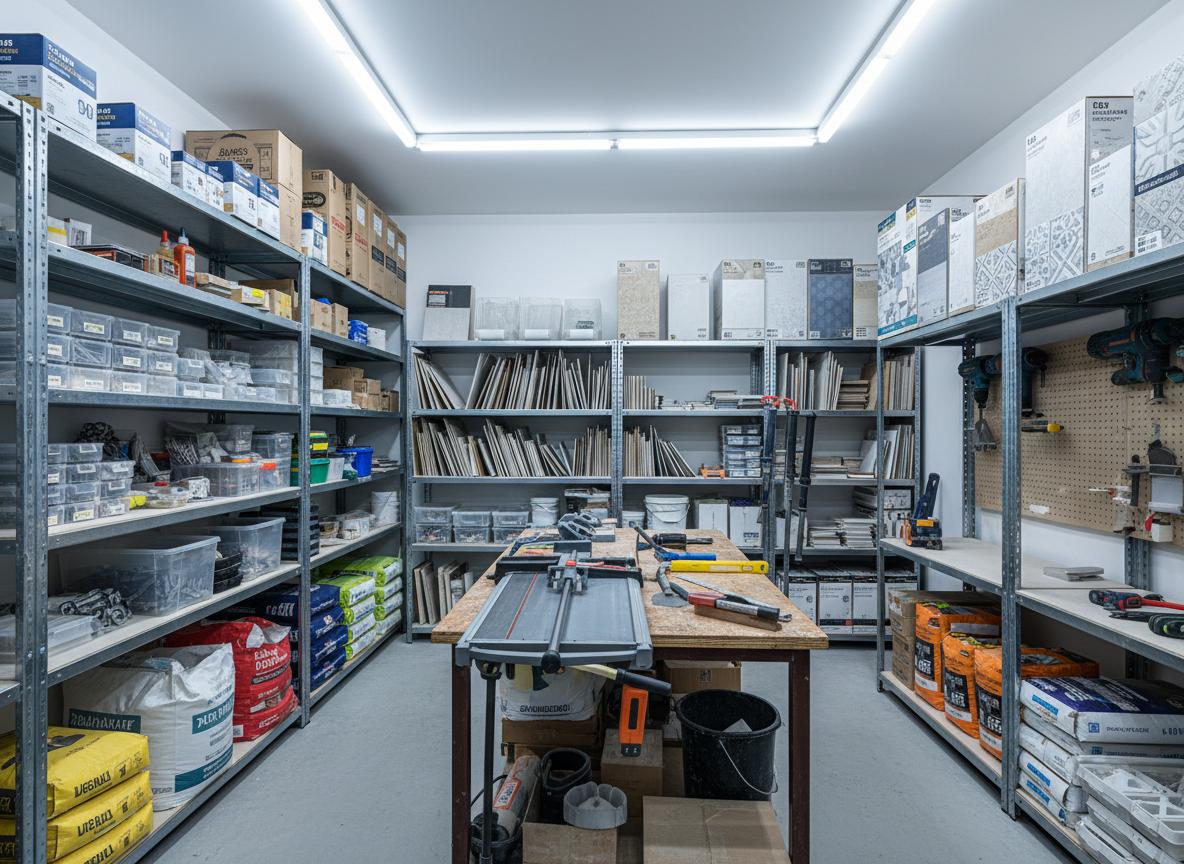 Professionelle Werkstatt mit hochwertigen Werkzeugen und Baumaterialien