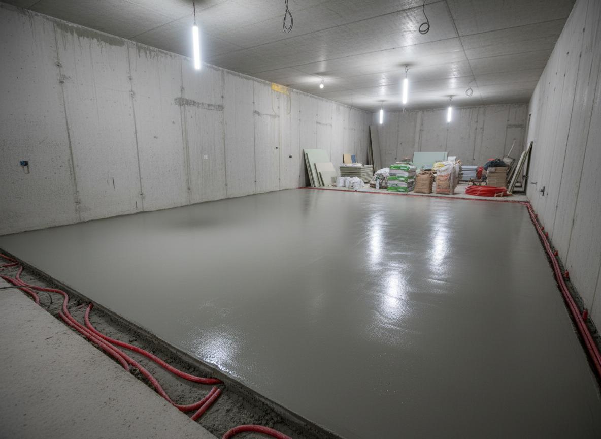 Fachgerecht verlegter Estrichboden mit Fußbodenheizung