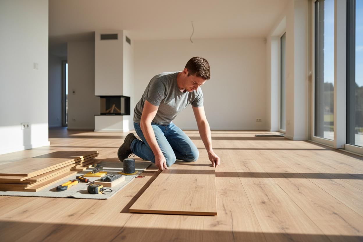 Professionelle Laminatverlegung in einem modernen Wohnzimmer